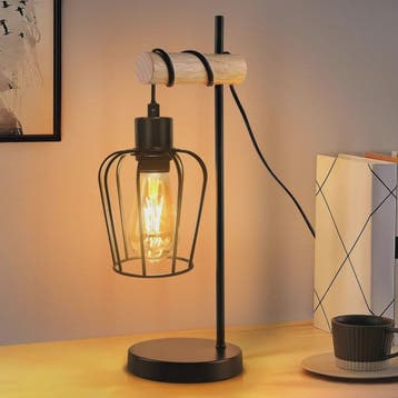 Vintage Industriële Tafellamp met Houten Accent - Zwart Meta, Verzenden, Nieuw