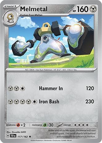 Melmetal 117/162 holo Temporal forces, Hobby en Vrije tijd, Verzamelkaartspellen | Pokémon, Losse kaart, Nieuw, Foil, Ophalen of Verzenden