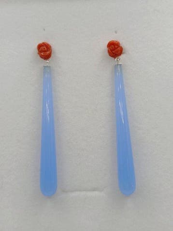 Zonder minimumprijs - Hangoorbellen Zilver, Calcedoon en, Sieraden, Tassen en Uiterlijk
