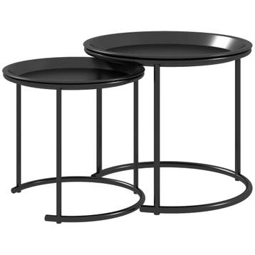 TRUUSK Set van 2 Ronde Salontafels - Stapelbare Bijzettafels, Verzenden, Nieuw