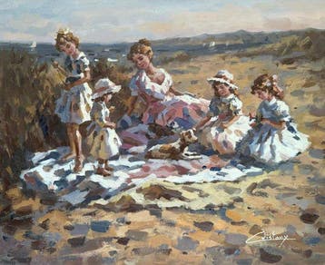 Francis Cristaux (1950) - Dans les Dunes - Fillettes et leur