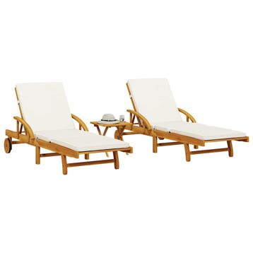 vidaXL Ligbedden 2 st met tafel massief acaciahout, Verzenden, Nieuw