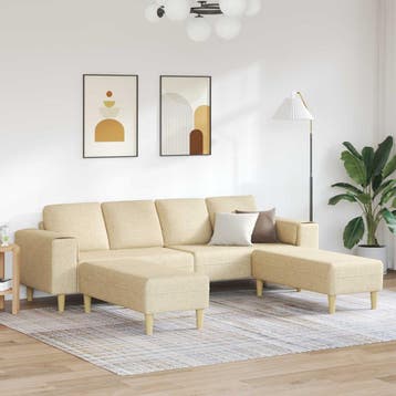 vidaXL Woonkamer Bank 3 st Crème Polyester, Verzenden, Nieuw, Kunststof, 150 tot 200 cm