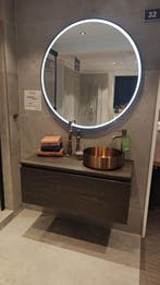 Badmeubel 100cm met koperen waskom incl. kraan+spiegel 0032, Ophalen, Nieuw, Wastafelkast