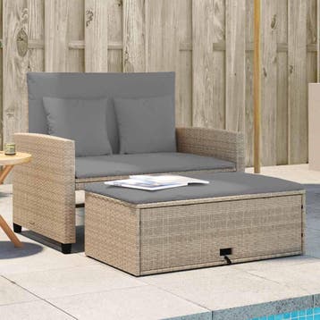 vidaXL Tuinbank 2-zits met kussens poly rattan beige, Verzenden, Nieuw
