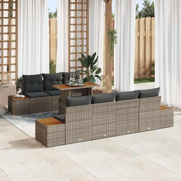 vidaXL Tuin Sofa Set met opslag 8 pcs Grijs Poly riet, Verzenden, Nieuw, Rotan, 8 zitplaatsen