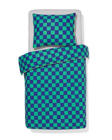 HEMA Kinderdekbedovertrek 140x200cm zacht katoen ruiten, Verzenden, Nieuw, Groen