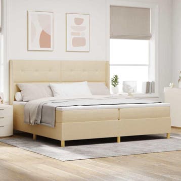vidaXL Boxspringbed met LED-stripverlichting Crème 200 x 200, Verzenden, Crème, Stof, Nieuw