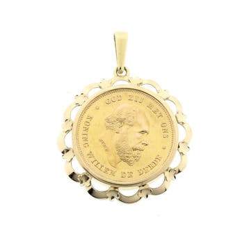 Gouden hanger van 10 gulden munt met Koning Willem De Derde, Ophalen of Verzenden, Gebruikt, Goud, Overige merken