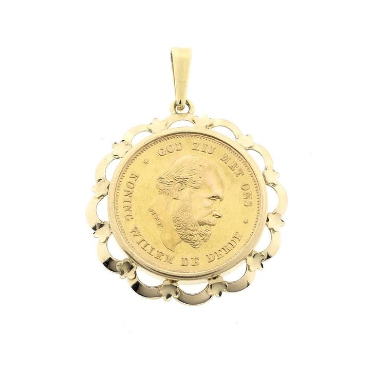Gouden hanger van 10 gulden munt met Koning Willem De Derde, Sieraden, Tassen en Uiterlijk, Bedels, Gebruikt, Overige merken, Goud