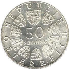 50 Oostenrijkse Schilling 1974-1978 (slechts 5% boven spot), Verzenden, Losse munt, Zilver