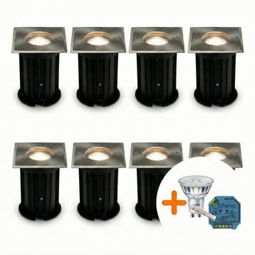8-Stuks | SMART LED Grondspot GU10 vierkant | Athens | RVS, Tuin en Terras, Nieuw, Ophalen of Verzenden, Netvoeding, Spots
