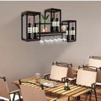 Wijnrek Wand 106 cm –Houten en Metalen Wijnrek met Glashoude, Verzenden, Nieuw