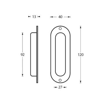 Intersteel Schuifdeurkom ovaal 120x40mm met schroefgaten -, Doe-het-zelf en Verbouw, Hang- en Sluitwerk, Verzenden, Nieuw
