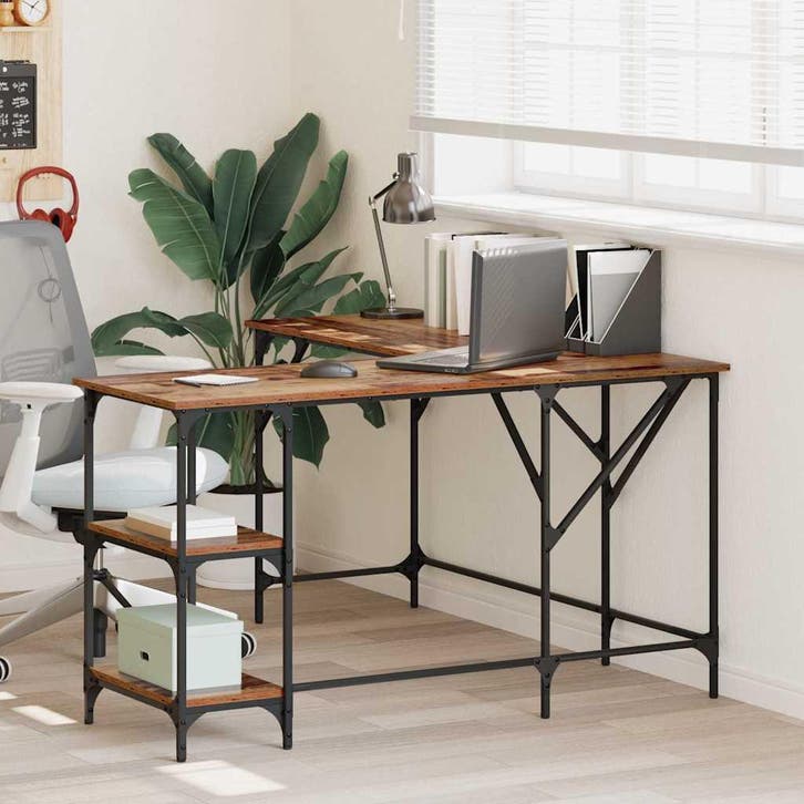 vidaXL Bureau Oud Hout 139 x 139 x 75 cm Bewerkt hout, Huis en Inrichting, Bureaus, Nieuw, Verzenden