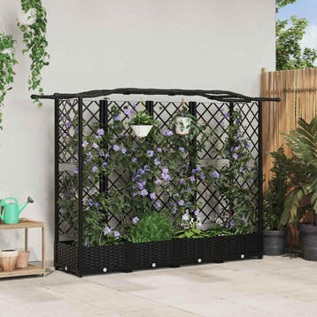 vidaXL Verhoogd Bed met Trellis en Dak Zwart 203,5 x 40 x, Tuin en Terras, Bloembakken en Plantenbakken, Verzenden, Nieuw, Minder dan 60 cm