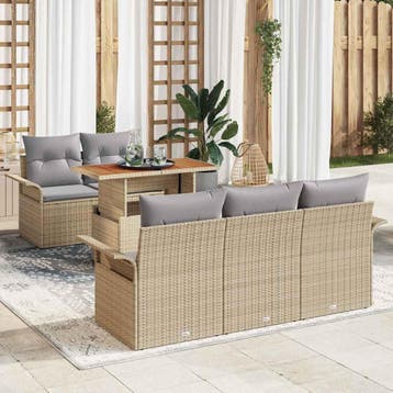 vidaXL Tuin Sofa Set 6 st Beige Poly riet, Verzenden, Nieuw, 6 zitplaatsen