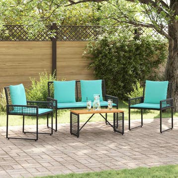 vidaXL Buitenmeubelset 4 st Zwart en Turquoise, Verzenden, Nieuw, Rotan, 4 zitplaatsen