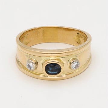 Ring - 18 karaat Geel goud Saffier - Diamant, Nieuw