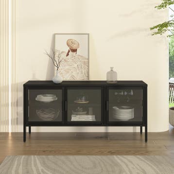 Vitrinekast Borshavisa staal 118x35x35 cm zwart [en.casa], Huis en Inrichting, Kasten | Dressoirs, Verzenden, Nieuw