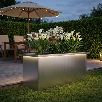 vidaXL Plantenbak met led zilver 30 x 80 x 30 cm, Verzenden, Nieuw, Metaal, 60 tot 100 cm