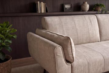 Slaapbank DIVANI 220cm 3-zits fluweel champagne beige -, Huis en Inrichting, Ophalen of Verzenden, Nieuw