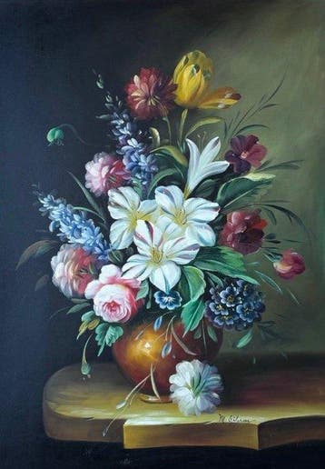 M. Gibson (XX) - Large Floral Still Life in Vase