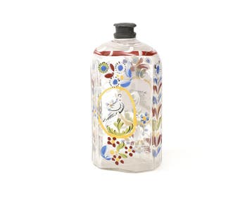 Een glazen muizenflesje met loden dop, circa 1800, Gebruikt