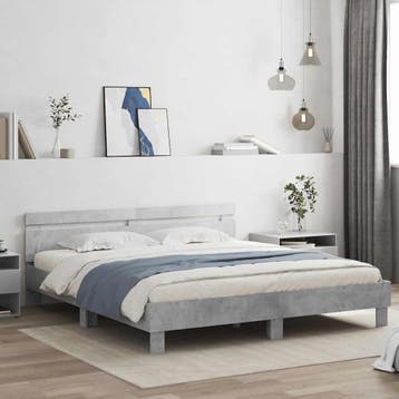 vidaXL Bedframe met hoofdeinde bewerkt hout betongrijs, Eenpersoons, Verzenden, Nieuw, 80 cm