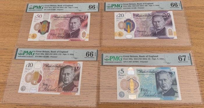 Groot-Brittannië. - 5, 10, 20 and 50 Pounds 2023 (ND 2024) -, Postzegels en Munten, Bankbiljetten | Europa | Niet-Eurobiljetten