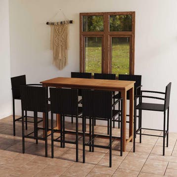 vidaXL 9-delige Tuinbarset zwart, Verzenden, Nieuw, Hardhout, 8 zitplaatsen