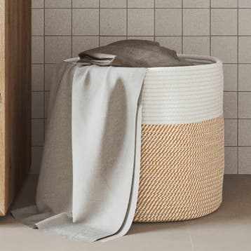 vidaXL Opbergmand Ø 40x35 cm katoen bruin en wit, Verzenden, Nieuw