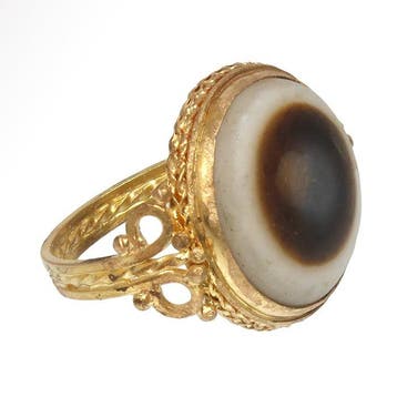 Oud-Romeins Goud, agaat Ring met Beschermend Oog Cameo