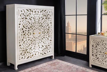 Massief dressoir MARRAKECH 140cm wit mangohout met decoratie, Ophalen of Verzenden, Nieuw