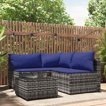 vidaXL 4-delige Loungeset met kussens poly rattan grijs, Tuin en Terras, Tuinsets en Loungesets, Verzenden, Nieuw, Loungeset