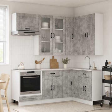 vidaXL Keukenblok KALMAR 8 pcs Betongrijs Bewerkt hout, Verzenden, Nieuw, Grijs