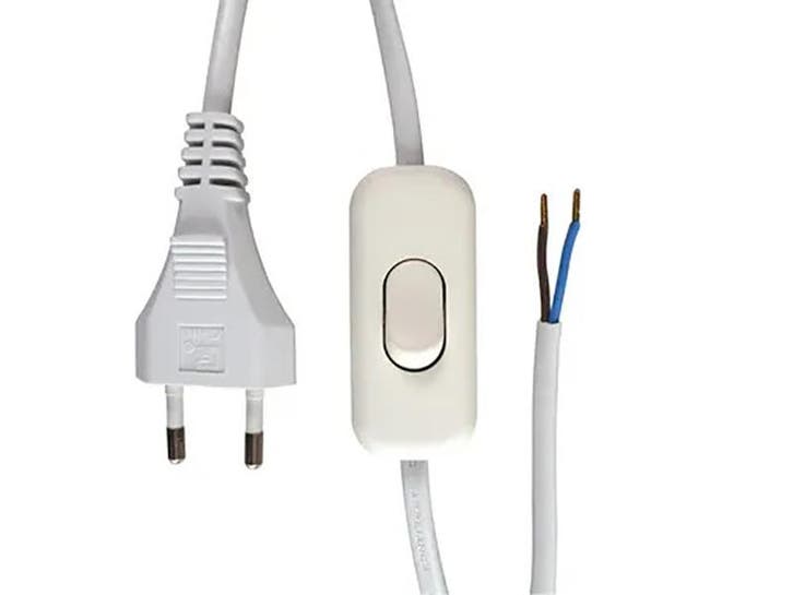 Aansluitsnoer met schakelaar - 0.75mm² - 2 meter - Wit, Doe-het-zelf en Verbouw, Elektra en Kabels, Kabel of Snoer, Nieuw, Ophalen of Verzenden