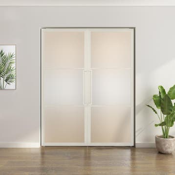Dubbele stalen taatsdeur - 3 Vlaks - Wit - Mat glas, Nieuw, Metaal, Overige typen, 200 tot 215 cm