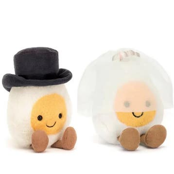 Schattig bruidspaar in de vorm van 2 pluche eitjes, Verzenden, Nieuw, Versiering, Geboorte of Huwelijk