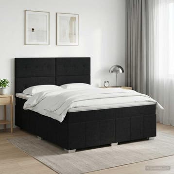 vidaXL Boxspringbed met matras met hoofdeinde Zwart 140 x, Verzenden, Nieuw, Tweepersoons, Zwart