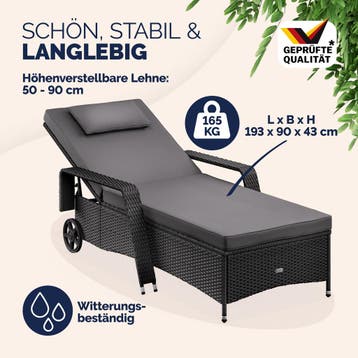 Ligbed Zwart/Antraciet Kunststof 193x90x43cm, Verzenden, Nieuw