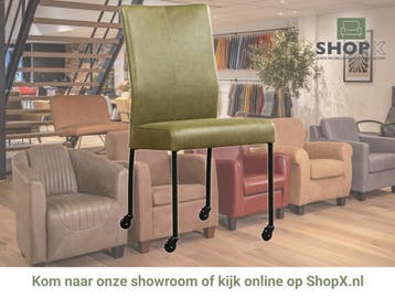 Leren eetkamerstoel Comfort met wieltjes - Vintage Olive, Overige kleuren, Nieuw, Leer, Ophalen of Verzenden