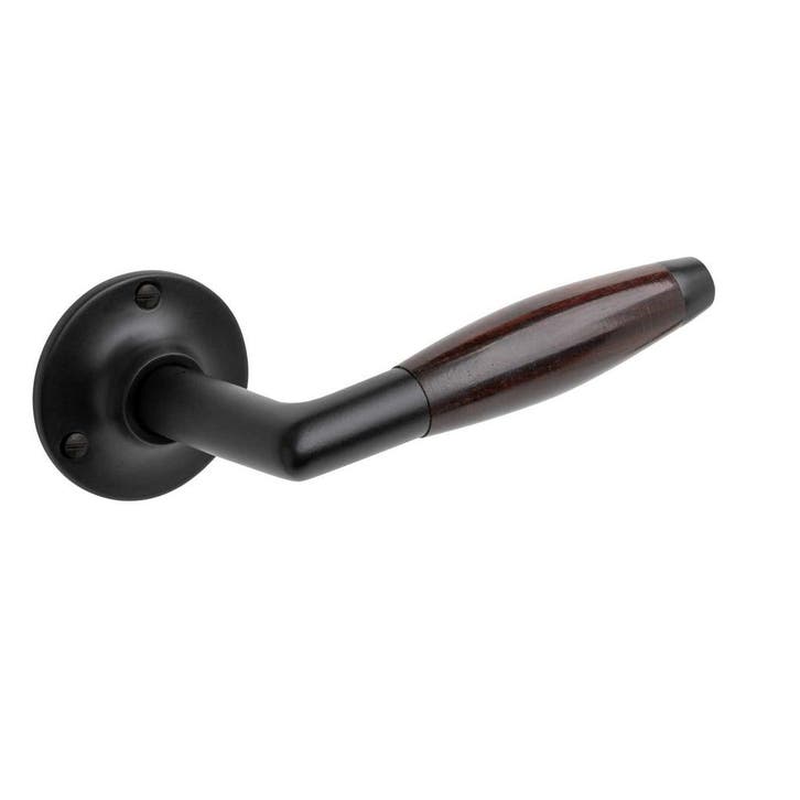 Deurklinken Retro palissander geveerd in mat zwart met ro..., Doe-het-zelf en Verbouw, Hang- en Sluitwerk, Klink of Kruk, Nieuw