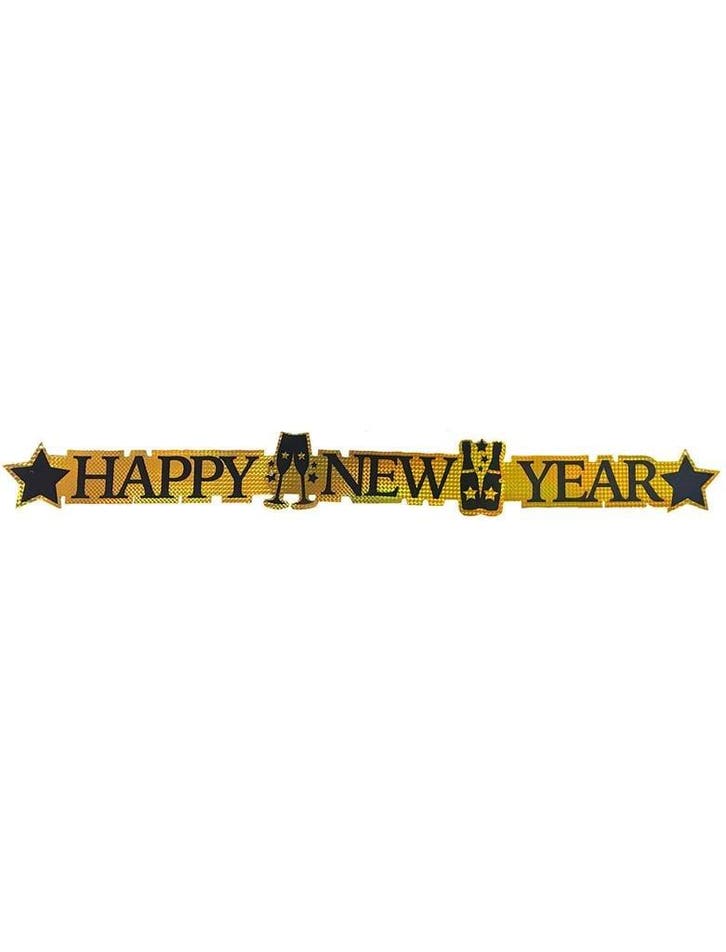 Happy New Year Banner Goud 113cm, Hobby en Vrije tijd, Feestartikelen, Nieuw, Ophalen of Verzenden