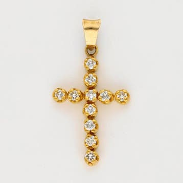 Hanger - 14 karaat Geel goud Diamant (Natuurlijk) - Kruis