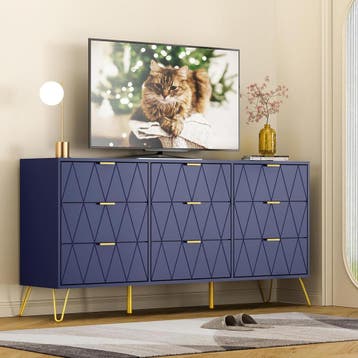 Commode - Dressoir - Ladekast - 150x34x74 cm - Marineblauw -, Verzenden, Zo goed als nieuw