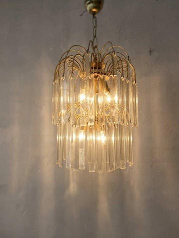 Lamp - Plafondlamp / Vintage wandlamp van messing en kristal