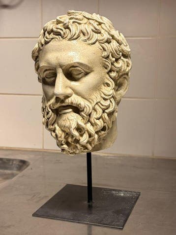 sculptuur, Sculptuur Testa Di Marco Aurelio 33cm Marmerstof