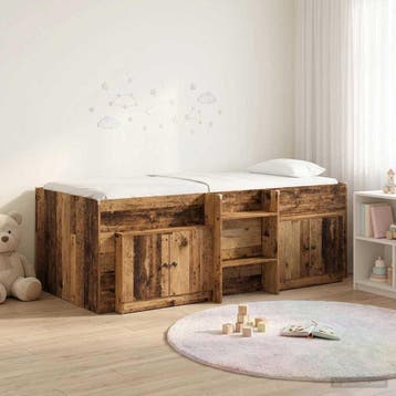 vidaXL Loft Bed Frame met Kast met opslag 3 st Oud hout, Verzenden, Nieuw, Bruin, Hout