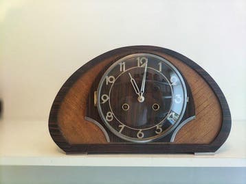 Amsterdamse School klok - Art Deco eiken-coromandel-chroom -
